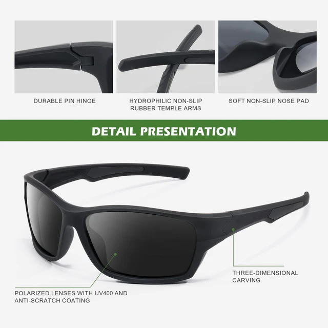 Alt view image 4 of 7 - Polarized Sunglasses Men Women, Wrap Around Mens Sunglasses for Mens Womens Cycling Running UV Protection (Black)