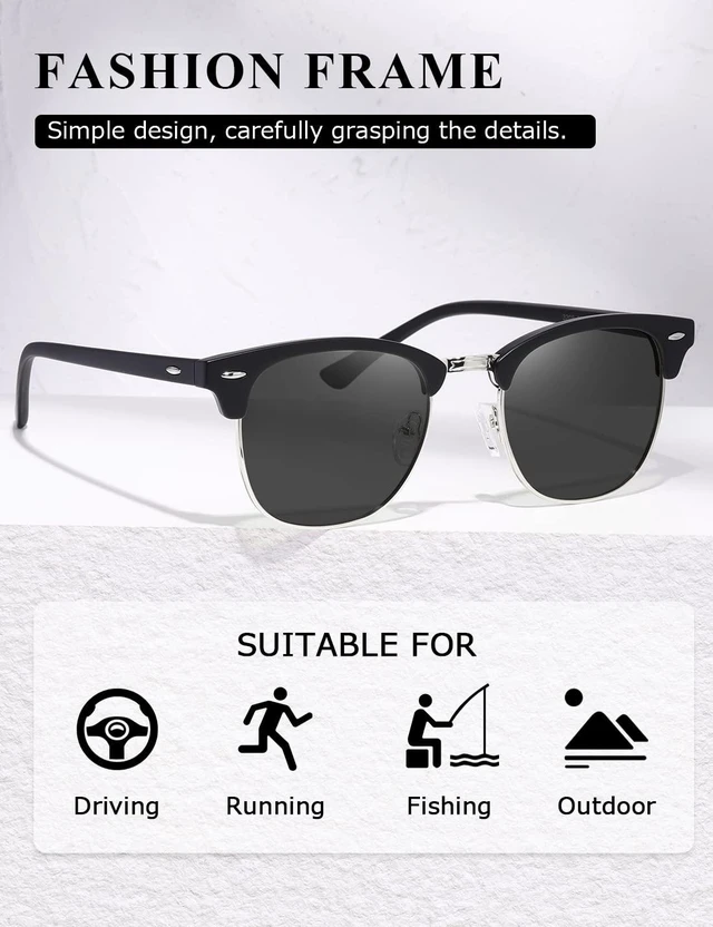 Alt view image 3 of 7 - Men's Polarized Sunglasses, Semi Rimless Retro UV400 Shades AE0369 | Classic Style, Polycarbonate Lenses, Lightweight Metal Frame, Driving, Travel