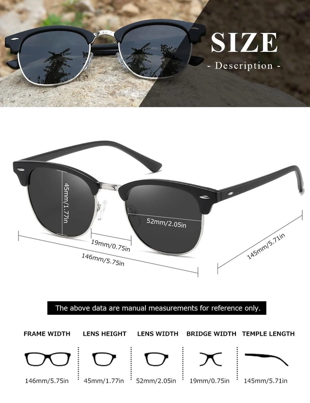 Alt view image 4 of 7 - Men's Polarized Sunglasses, Semi Rimless Retro UV400 Shades AE0369 | Classic Style, Polycarbonate Lenses, Lightweight Metal Frame, Driving, Travel