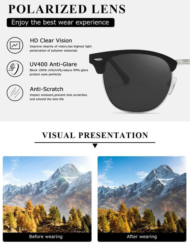 Alt view image 5 of 7 - Men's Polarized Sunglasses, Semi Rimless Retro UV400 Shades AE0369 | Classic Style, Polycarbonate Lenses, Lightweight Metal Frame, Driving, Travel