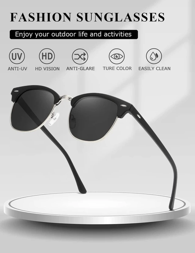 Alt view image 7 of 7 - Men's Polarized Sunglasses, Semi Rimless Retro UV400 Shades AE0369 | Classic Style, Polycarbonate Lenses, Lightweight Metal Frame, Driving, Travel