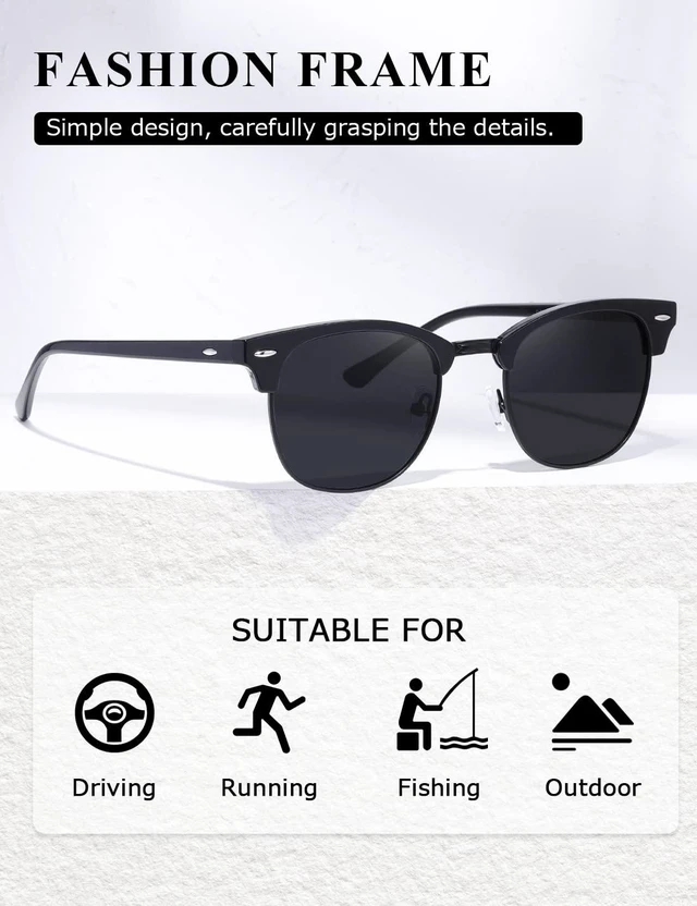 Alt view image 3 of 7 - Men's Polarized Sunglasses, Semi Rimless Retro UV400 Shades AE0369 | Classic Style, Polycarbonate Lenses, Lightweight Metal Frame, Driving, Travel