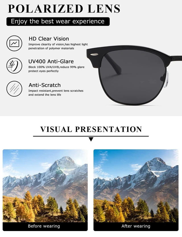 Alt view image 5 of 7 - Men's Polarized Sunglasses, Semi Rimless Retro UV400 Shades AE0369 | Classic Style, Polycarbonate Lenses, Lightweight Metal Frame, Driving, Travel