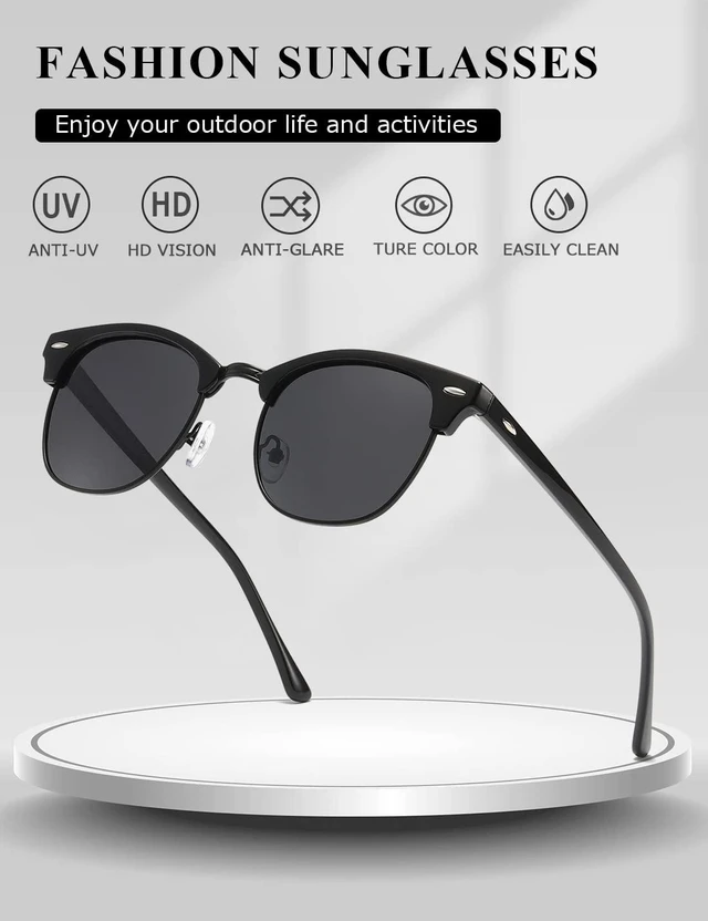 Alt view image 7 of 7 - Men's Polarized Sunglasses, Semi Rimless Retro UV400 Shades AE0369 | Classic Style, Polycarbonate Lenses, Lightweight Metal Frame, Driving, Travel