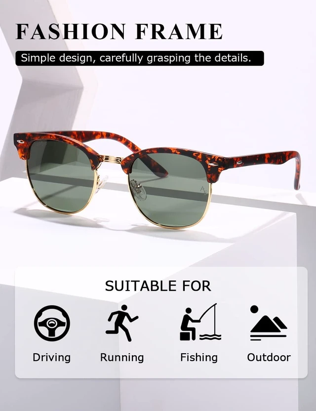 Alt view image 3 of 7 - Men's Polarized Sunglasses, Semi Rimless Retro UV400 Shades AE0369 | Classic Style, Polycarbonate Lenses, Lightweight Metal Frame, Driving, Travel