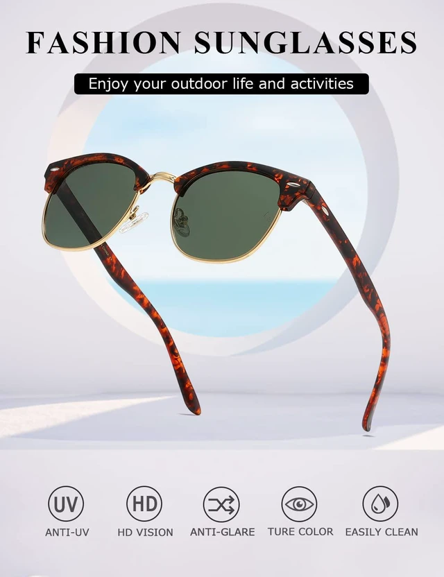 Alt view image 4 of 7 - Men's Polarized Sunglasses, Semi Rimless Retro UV400 Shades AE0369 | Classic Style, Polycarbonate Lenses, Lightweight Metal Frame, Driving, Travel