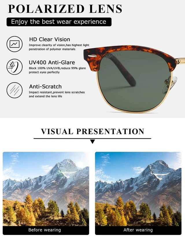 Alt view image 6 of 7 - Men's Polarized Sunglasses, Semi Rimless Retro UV400 Shades AE0369 | Classic Style, Polycarbonate Lenses, Lightweight Metal Frame, Driving, Travel
