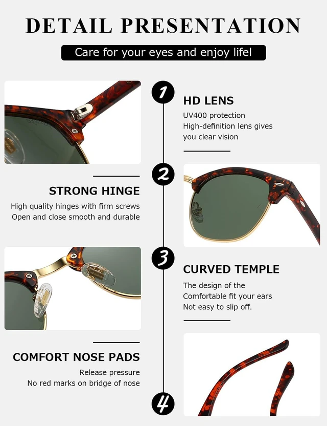 Alt view image 7 of 7 - Men's Polarized Sunglasses, Semi Rimless Retro UV400 Shades AE0369 | Classic Style, Polycarbonate Lenses, Lightweight Metal Frame, Driving, Travel