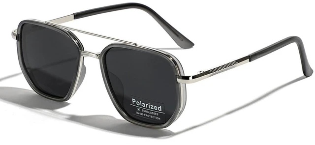 Main image of Polarized TR90 Sunglasses Vintage Square Flattop Sun Glasses Double Bridge Metal UV400 Eyewears (silver with black)
