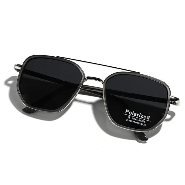 Alt view image 2 of 7 - Polarized TR90 Sunglasses Vintage Square Flattop Sun Glasses Double Bridge Metal UV400 Eyewears (silver with black)