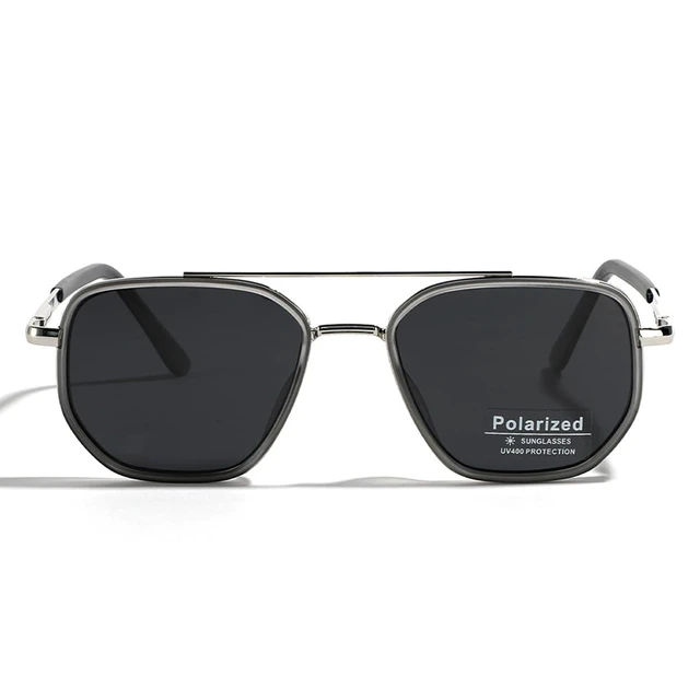 Alt view image 3 of 7 - Polarized TR90 Sunglasses Vintage Square Flattop Sun Glasses Double Bridge Metal UV400 Eyewears (silver with black)