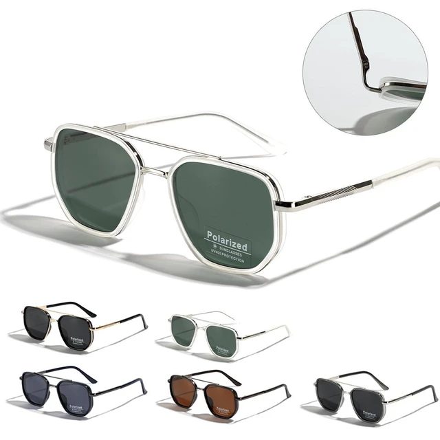 Alt view image 4 of 7 - Polarized TR90 Sunglasses Vintage Square Flattop Sun Glasses Double Bridge Metal UV400 Eyewears (silver with black)