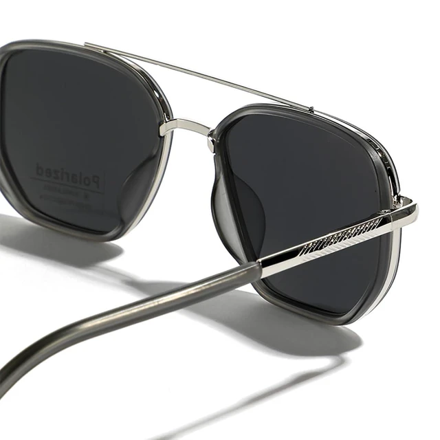Alt view image 5 of 7 - Polarized TR90 Sunglasses Vintage Square Flattop Sun Glasses Double Bridge Metal UV400 Eyewears (silver with black)