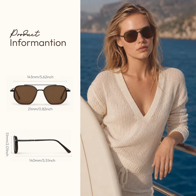 Alt view image 7 of 7 - Tangle Free Polarized Square Aviator Sunglasses for Women UV400 | Polarized Aviator Sunglasses Womens with UV Protection Lenses Lightweight Comfort Glare Reduction for Driving Beach Travel