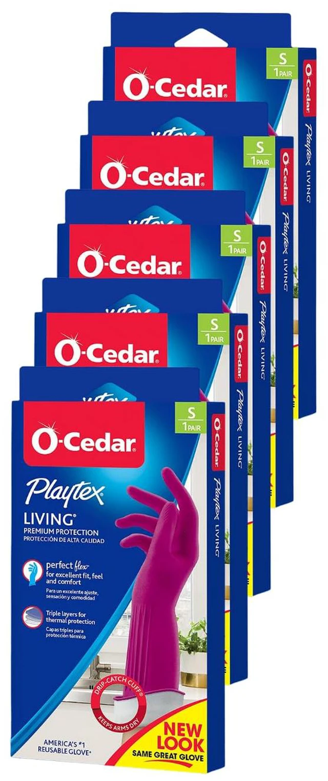 Main image of Living Reuseable Rubber Cleaning Gloves (Small, 5 Pairs), Premium Protection Reusable Household Gloves