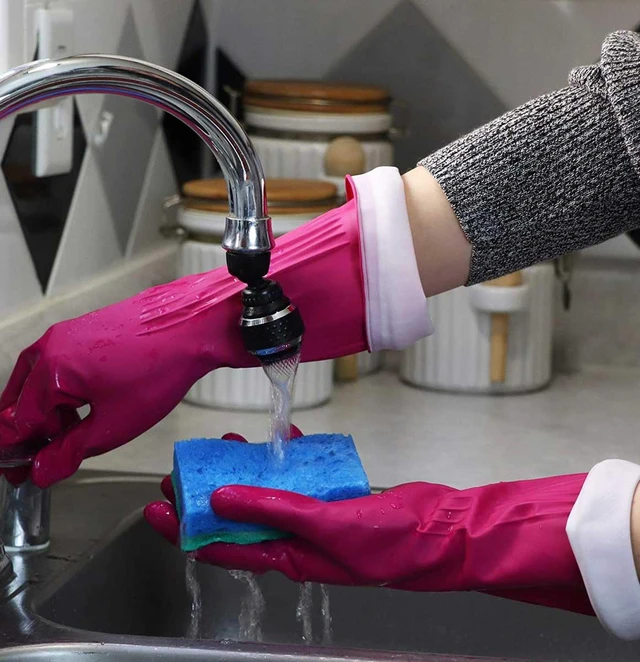Alt view image 3 of 5 - Living Reuseable Rubber Cleaning Gloves (Small, 5 Pairs), Premium Protection Reusable Household Gloves