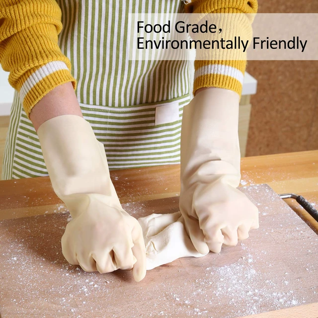 Alt view image 3 of 5 - Nitrile Cleaning Gloves, Heavy Duty Dishwashing Gloves, Reusable Medium Gloves for Kitchen, Bathroom, Gardening, Working, Pet Care - White, 3 Pairs, Size M