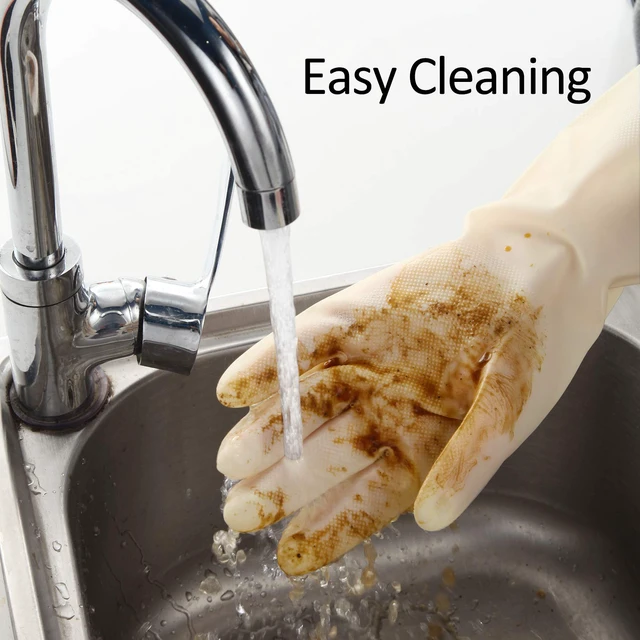 Alt view image 4 of 5 - Nitrile Cleaning Gloves, Heavy Duty Dishwashing Gloves, Reusable Medium Gloves for Kitchen, Bathroom, Gardening, Working, Pet Care - White, 3 Pairs, Size M