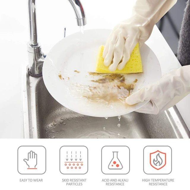 Alt view image 5 of 5 - Nitrile Cleaning Gloves, Heavy Duty Dishwashing Gloves, Reusable Medium Gloves for Kitchen, Bathroom, Gardening, Working, Pet Care - White, 3 Pairs, Size M