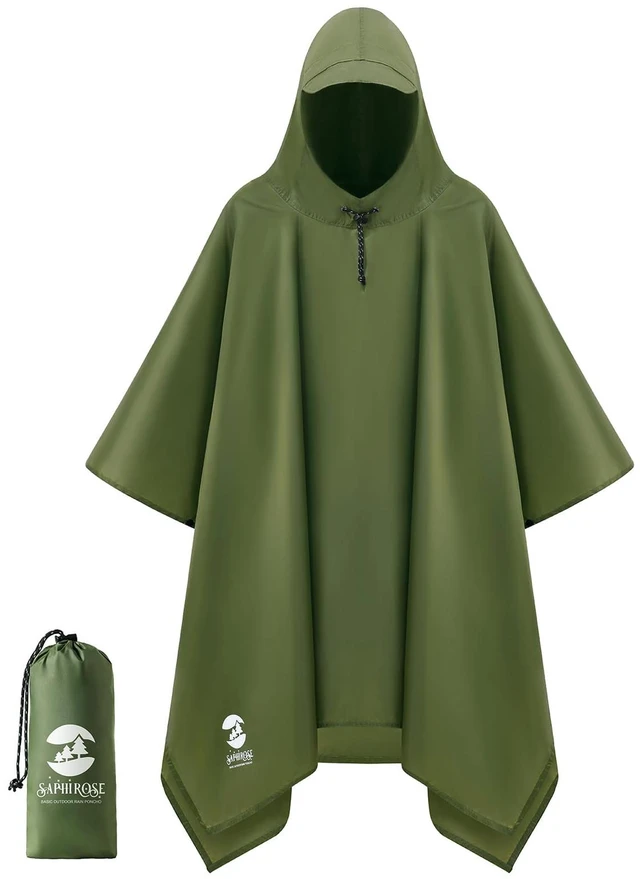 Main image of Adult Rain Poncho Waterproof Hooded Raincoat Lightweight Packable | OEKO-TEX Certified 100% Polyester, PU 5000MM Waterproof, Heat-Sealed Seams, 8.5 oz Ultralight, Below-the-Knee Coverage