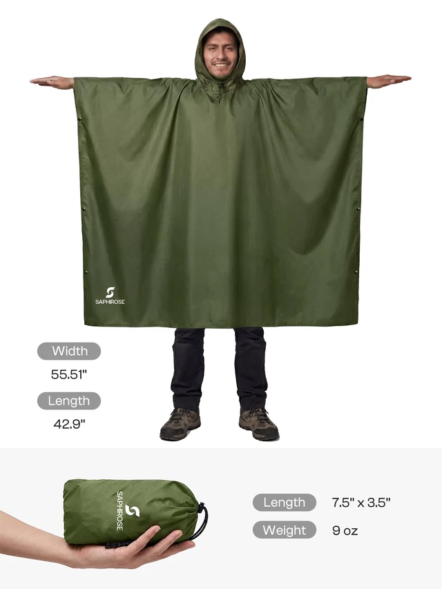 Alt view image 3 of 6 - Adult Rain Poncho Waterproof Hooded Raincoat Lightweight Packable | OEKO-TEX Certified 100% Polyester, PU 5000MM Waterproof, Heat-Sealed Seams, 8.5 oz Ultralight, Below-the-Knee Coverage