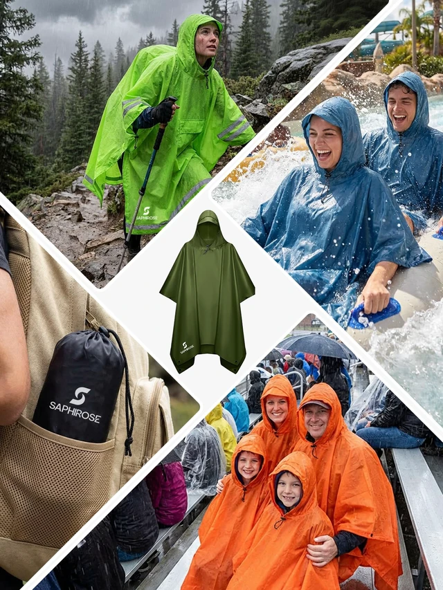 Alt view image 6 of 6 - Adult Rain Poncho Waterproof Hooded Raincoat Lightweight Packable | OEKO-TEX Certified 100% Polyester, PU 5000MM Waterproof, Heat-Sealed Seams, 8.5 oz Ultralight, Below-the-Knee Coverage