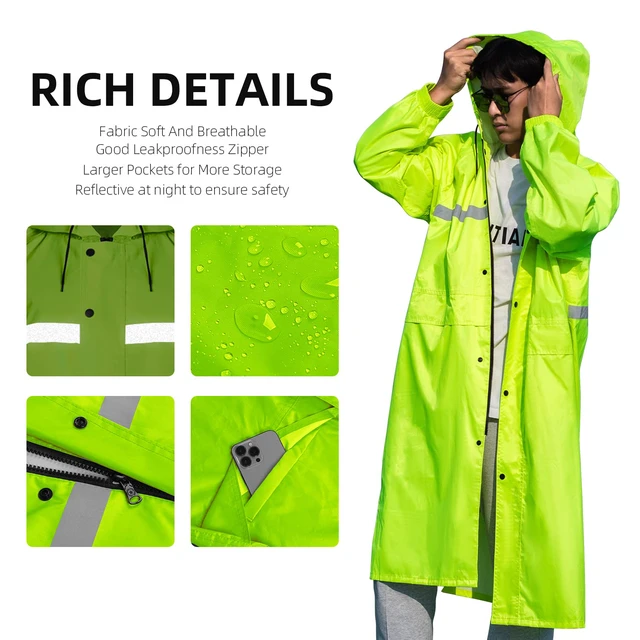 Alt view image 4 of 6 - Long Hooded Raincoat Safety Waterproof Emergency Rain Jacket Poncho for Men Women Adults