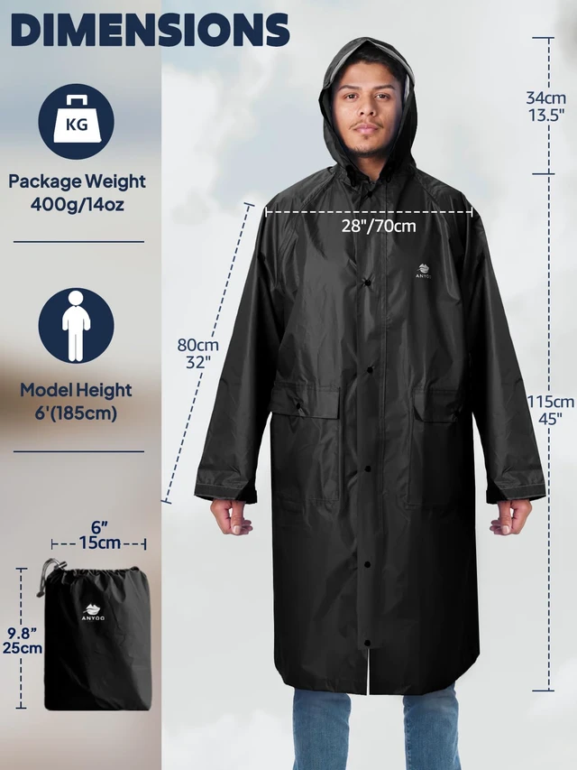 Alt view image 2 of 7 - Waterproof Raincoat Men Women Packable Hooded Reflective Pockets | Adjustable drawstrings & cuffs for windproof fitbreathable material, non-sticky comfort for all-day wear