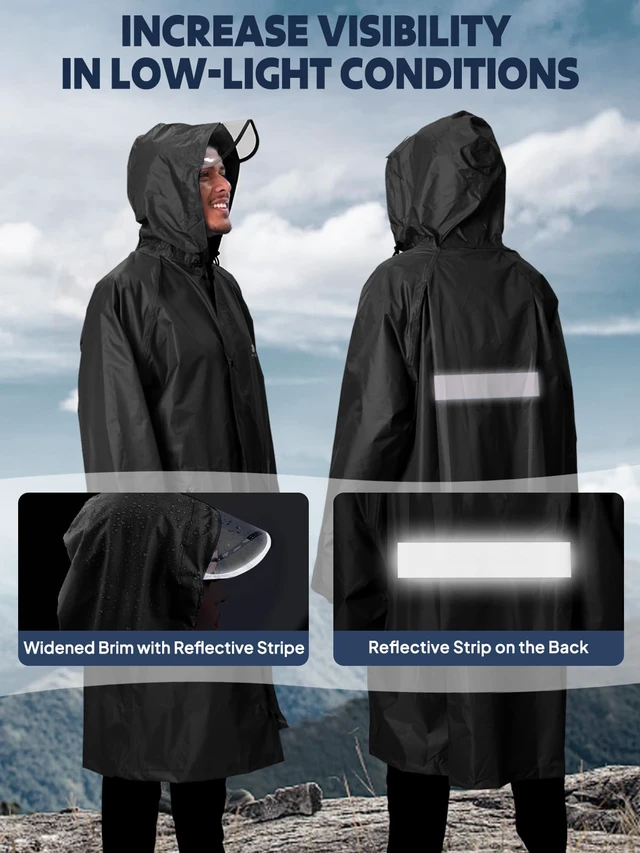 Alt view image 3 of 7 - Waterproof Raincoat Men Women Packable Hooded Reflective Pockets | Adjustable drawstrings & cuffs for windproof fitbreathable material, non-sticky comfort for all-day wear