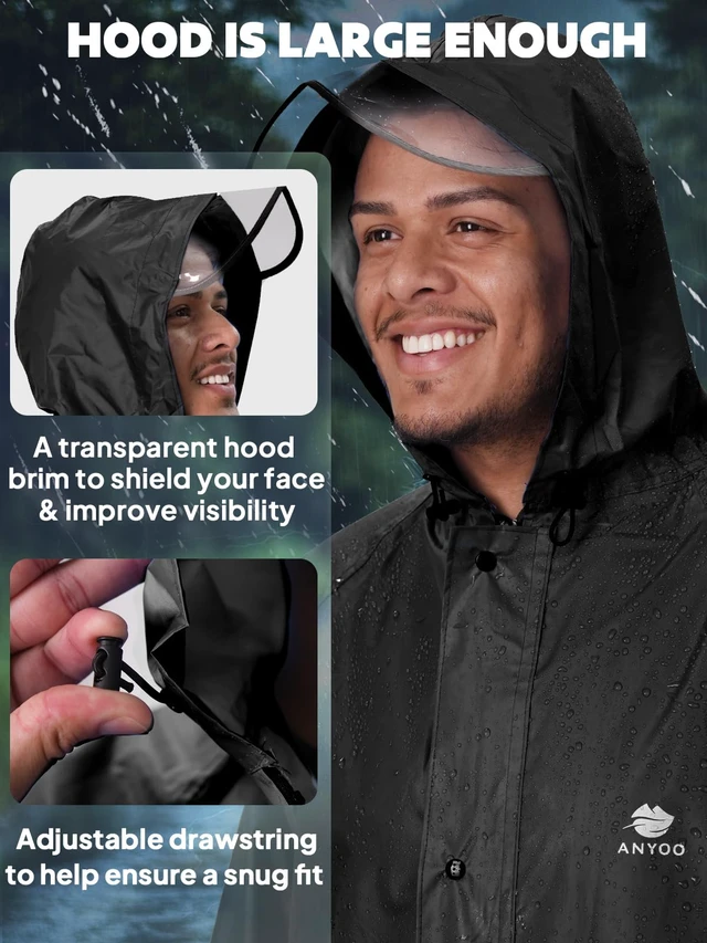 Alt view image 4 of 7 - Waterproof Raincoat Men Women Packable Hooded Reflective Pockets | Adjustable drawstrings & cuffs for windproof fitbreathable material, non-sticky comfort for all-day wear