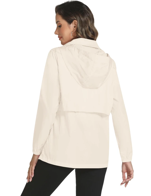 Alt view image 4 of 6 - Rain Jacket Women with Hooded Waterproof Raincoats Beige, L | Breathable Lightweight Rainwear, Packable Windbreaker Jacket with Zipper Pockets, Spring Summer Fall Winter Rain Ponchos