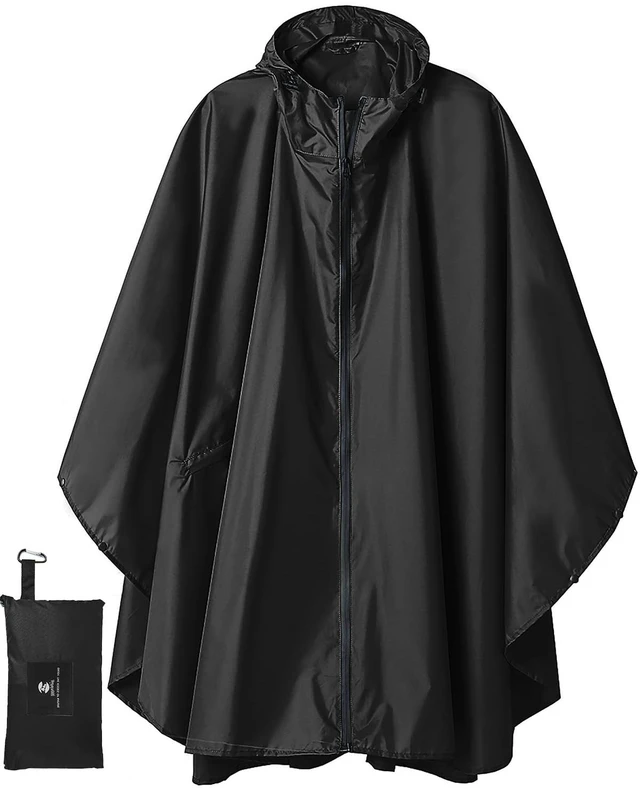 Main image of Adult Rain Poncho Waterproof Hooded Zipper Raincoat with Pockets | OEKO-TEX Certified 100% Polyester, Lightweight Packable Storage Pouch, Heat-Sealed Seams, Quick-Dry for Outdoor Hiking