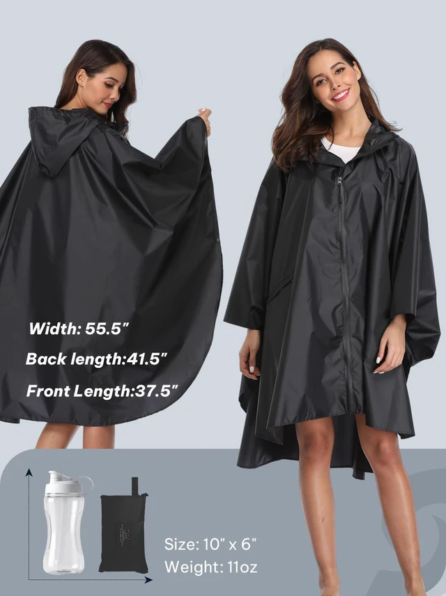 Alt view image 5 of 6 - Adult Rain Poncho Waterproof Hooded Zipper Raincoat with Pockets | OEKO-TEX Certified 100% Polyester, Lightweight Packable Storage Pouch, Heat-Sealed Seams, Quick-Dry for Outdoor Hiking