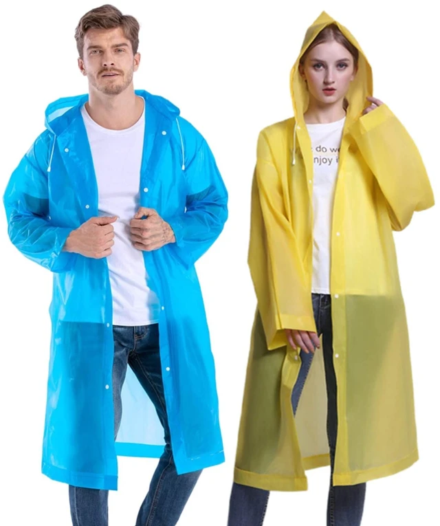 Main image of Rain Ponchos for Adults Reusable, 2 Pack Raincoat for Women Men, Waterproof Rain Coat Gear with Hood Drawstring (US, Alpha, One Size, Regular, Regular, Blue+Yellow)