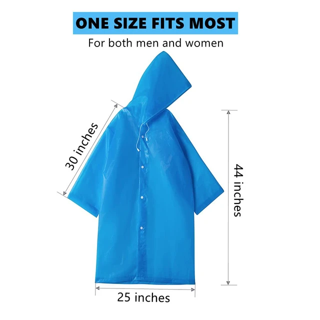 Alt view image 3 of 6 - Rain Ponchos for Adults Reusable, 2 Pack Raincoat for Women Men, Waterproof Rain Coat Gear with Hood Drawstring (US, Alpha, One Size, Regular, Regular, Blue+Yellow)