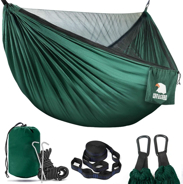 Main image of Camping Hammock, 772 lbs Capacity Double Hammock - Dark Green | Lightweight Hammocks with Tree Straps & Carry Bag, Durable Parachute Nylon, Portable for Hiking, Backyard, Travel, Beach