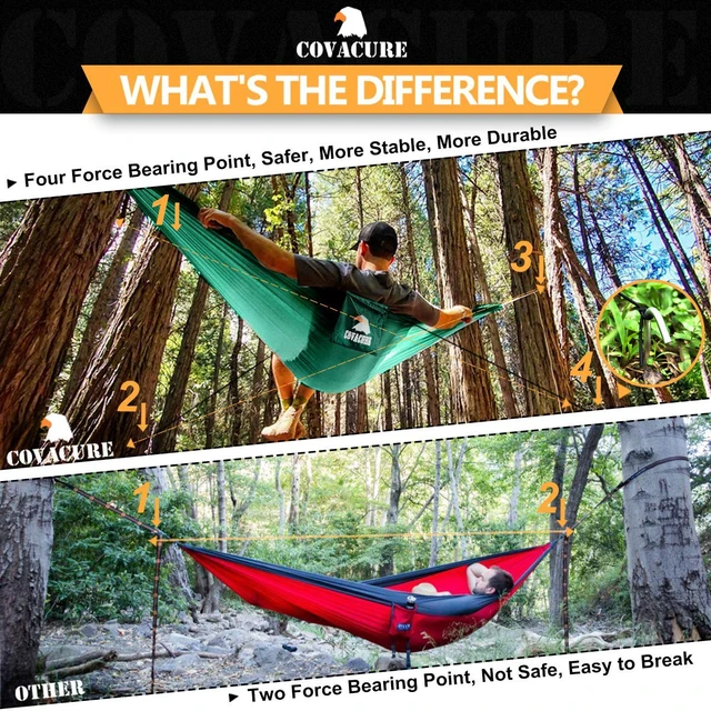 Alt view image 3 of 7 - Camping Hammock, 772 lbs Capacity Double Hammock - Dark Green | Lightweight Hammocks with Tree Straps & Carry Bag, Durable Parachute Nylon, Portable for Hiking, Backyard, Travel, Beach