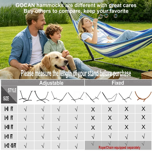 Alt view image 7 of 7 - Hammock Double 2 Person Extra Large Fabric Size 220 x 150cm | Poly-Cotton Hammocks 500 Lbs Maximum Weight Capacity for Patio, Porch, Garden & Backyard Lounging, Indoor & Outdoor Use XXL