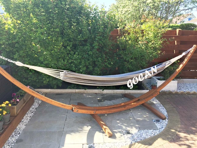 Alt view image 2 of 7 - Hammocks Double 2 Person Extra Large Fabric Size 220 x 150cm | Poly-Cotton Hammock 500 Lbs Maximum Weight Capacity for Patio, Porch, Garden & Backyard Lounging, Indoor & Outdoor Use