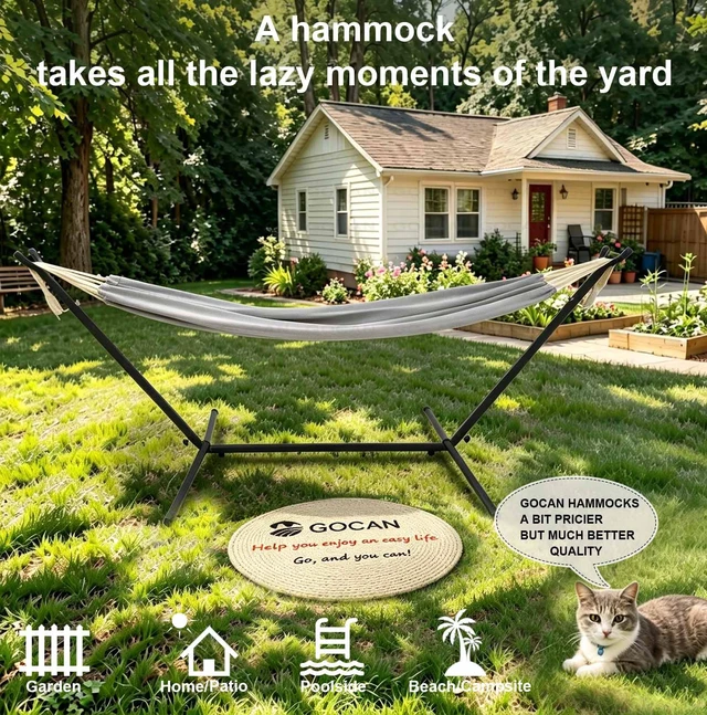 Alt view image 3 of 7 - Hammocks Double 2 Person Extra Large Fabric Size 220 x 150cm | Poly-Cotton Hammock 500 Lbs Maximum Weight Capacity for Patio, Porch, Garden & Backyard Lounging, Indoor & Outdoor Use