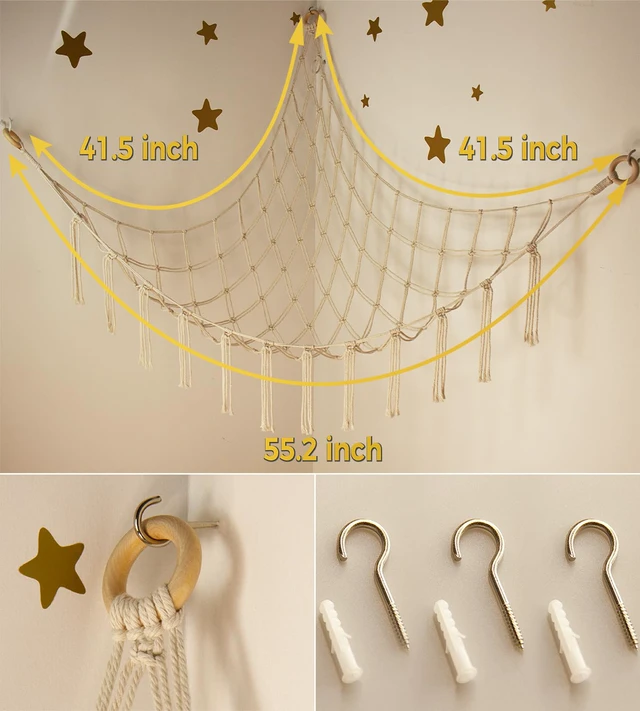 Alt view image 5 of 6 - Stuffed Animal Storage Hammock or Net Corner - Large Toy Hammock Net for Stuffed Animals Room Decor - Cute Stuff Animal Organizer Plush Holder - Kids Baby Nursery Essentials Wall Bedroom Home Decor