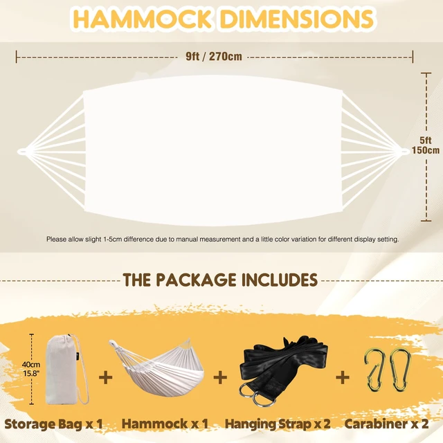 Alt view image 3 of 7 - Cotton Camping Hammock Portable with Tree Straps Holds 660lbs | Breathable Weave,Hanging Sturdy Hammocks with Carry Bag, Easy Storage,Outdoor/Indoor Garden Patio Backyard