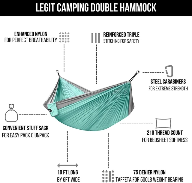 Alt view image 6 of 6 - Hammock - 2 PersonTree Double Portable Outdoor Travel Hammock for Outside - Heavy Duty