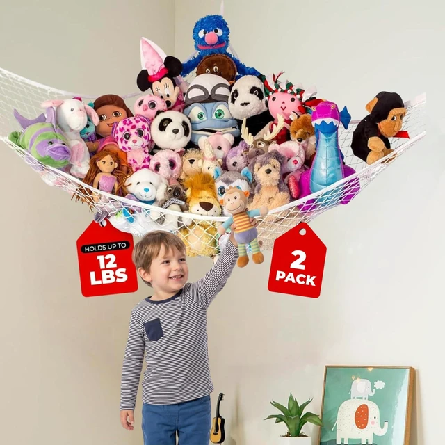 Main image of Stuffed Animal Hammock 2 Pack | Corner Stuffed Animal Storage & Plushie Net | Toy Hammock for Stuffed Animals | Holds 12lbs | Easy Hang, All Hardware Included | White Bedroom Decor