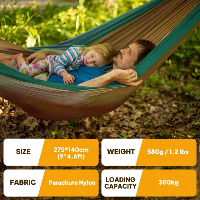 Alt view image 2 of 7 - Ultra-Light Travel Camping Hammock | 300kg Load Capacity,(275 x 140 cm) Breathable,Quick-Drying Parachute Nylon | 2 x Premium Carabiners,2 x Nylon Slings Included | Outdoor Indoor Garden