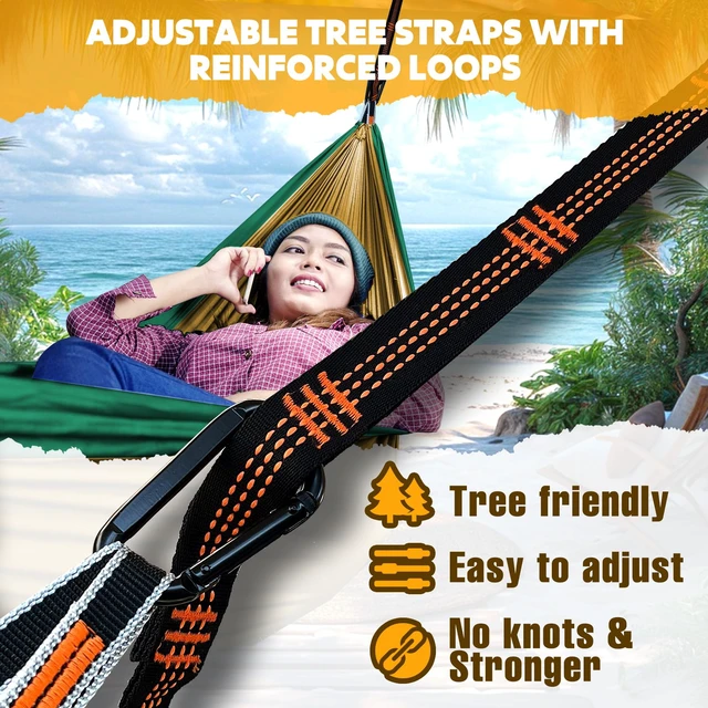 Alt view image 3 of 7 - Ultra-Light Travel Camping Hammock | 300kg Load Capacity,(275 x 140 cm) Breathable,Quick-Drying Parachute Nylon | 2 x Premium Carabiners,2 x Nylon Slings Included | Outdoor Indoor Garden