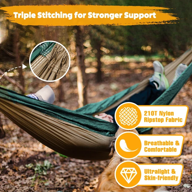 Alt view image 4 of 7 - Ultra-Light Travel Camping Hammock | 300kg Load Capacity,(275 x 140 cm) Breathable,Quick-Drying Parachute Nylon | 2 x Premium Carabiners,2 x Nylon Slings Included | Outdoor Indoor Garden