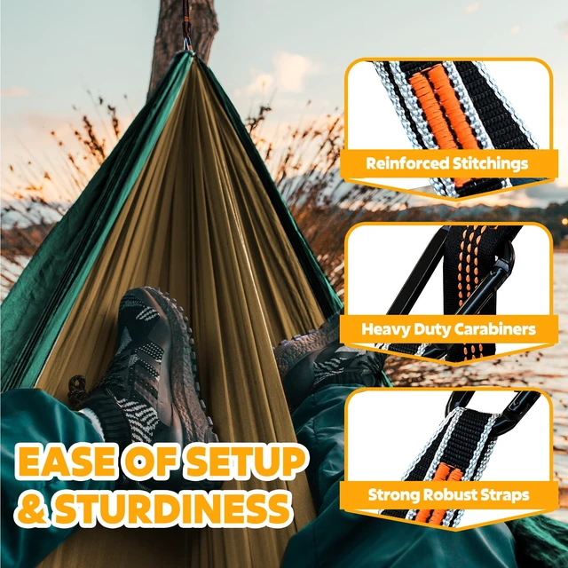 Alt view image 5 of 7 - Ultra-Light Travel Camping Hammock | 300kg Load Capacity,(275 x 140 cm) Breathable,Quick-Drying Parachute Nylon | 2 x Premium Carabiners,2 x Nylon Slings Included | Outdoor Indoor Garden
