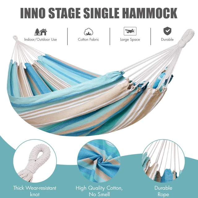 Alt view image 7 of 7 - Brazilian Hammock with Tree Straps, Carry Bag, Blue | Cotton Material,Portable, Ideal for Backyard, Porch, Outdoor and Indoor Use, Easy Storage