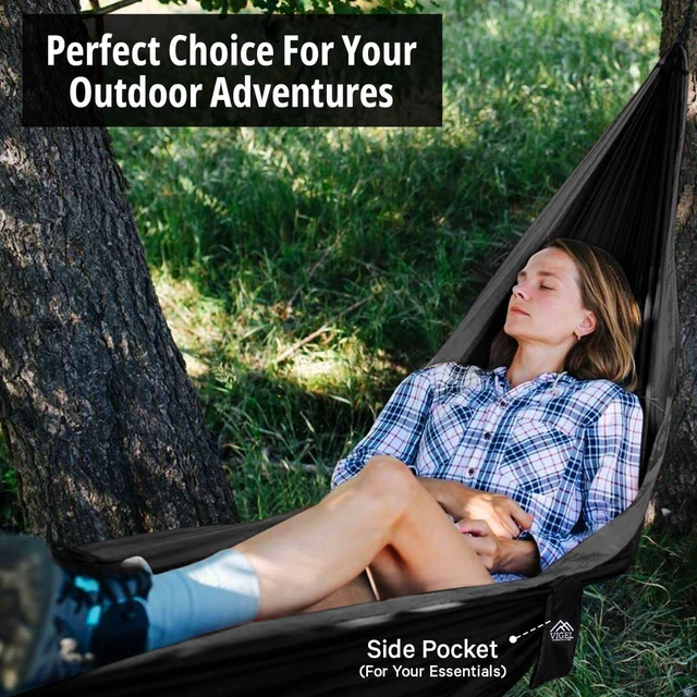 Alt view image 3 of 7 - Camping Hammock - Durable Hammock, Nylon Hammock - Double or Single Hammocks - Portable Tree Hammocks for Outside - Easy to Set, Camping Accessories for Outdoor, Travel, Hiking